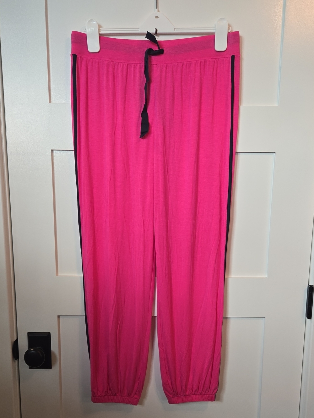 J. Crew Soft Pink Neon Flamingo Jersey Lounge Jogger Pants Black Stripe M NWT